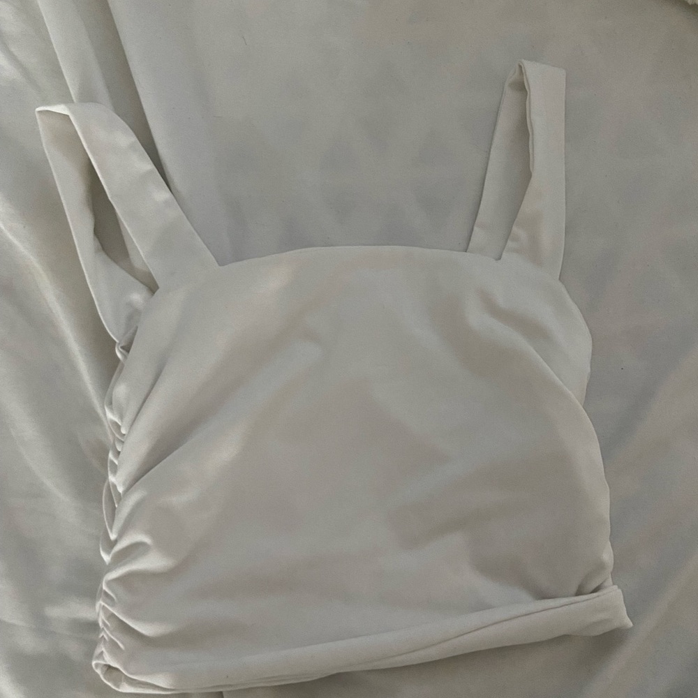 SHEIN White Ruched Crop Tank Top